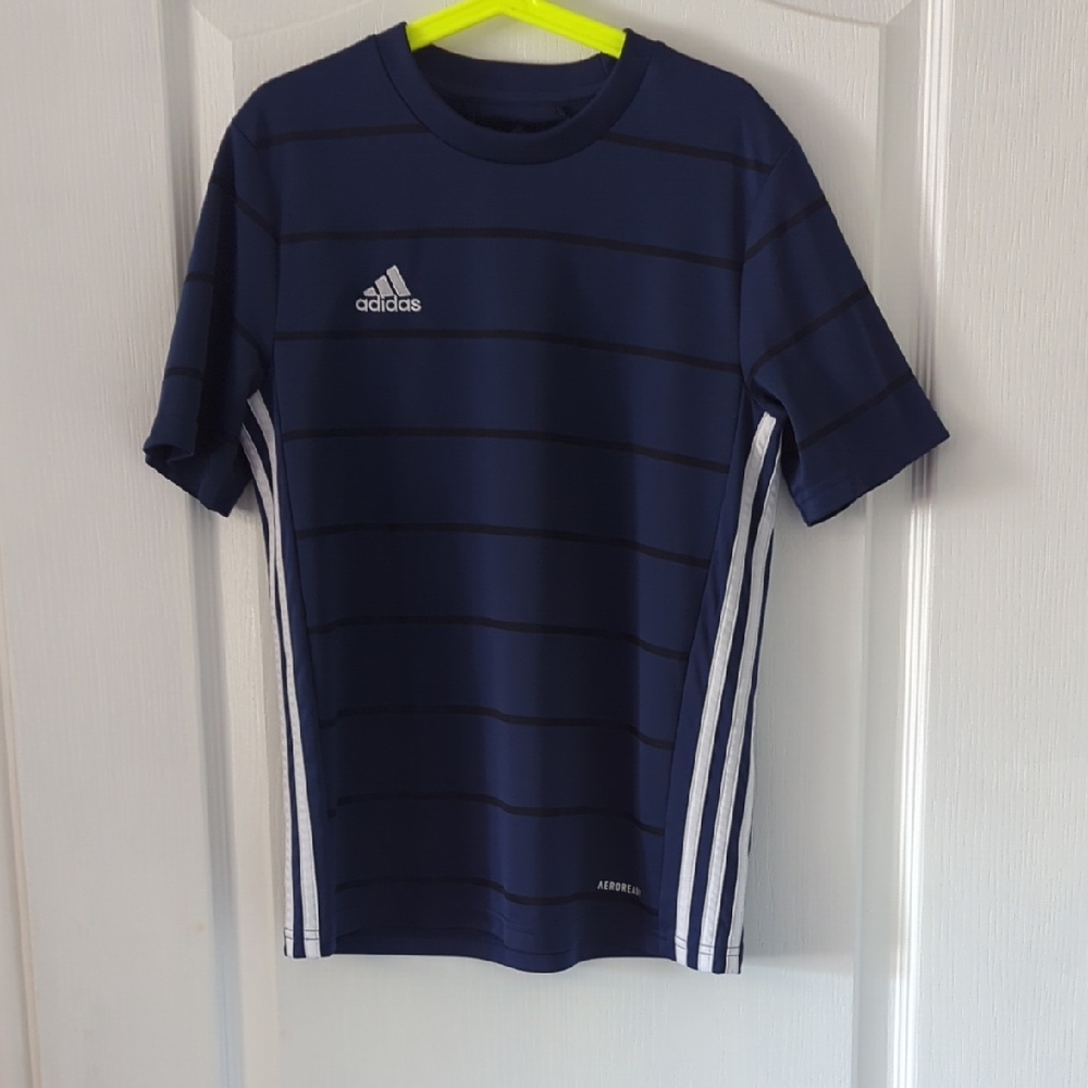Adidas Kids Navy Striped Short Sleeve Tee